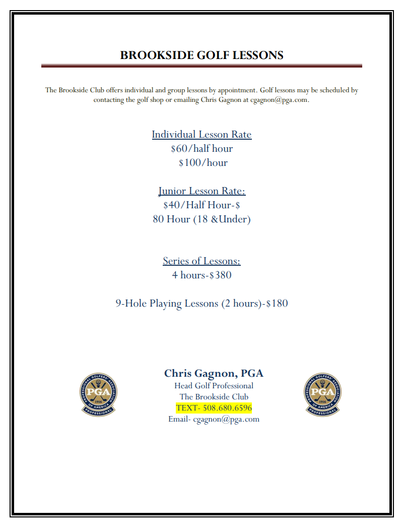 GOLF LESSONS Brookside Club